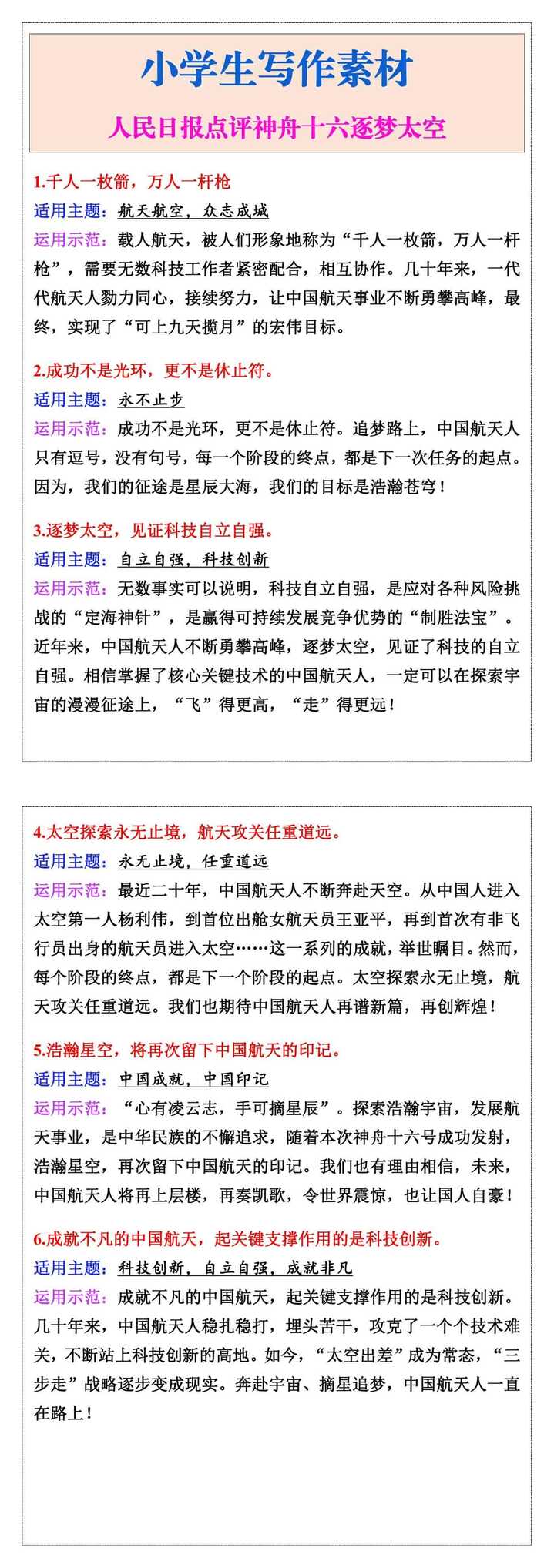小学生写作素材，人民日报点评神舟十六逐梦太空