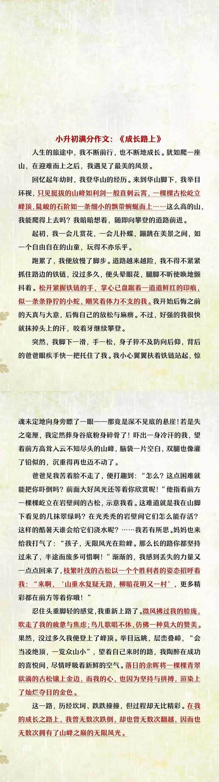 六年级下册语文小升初作文押题《成长之路》