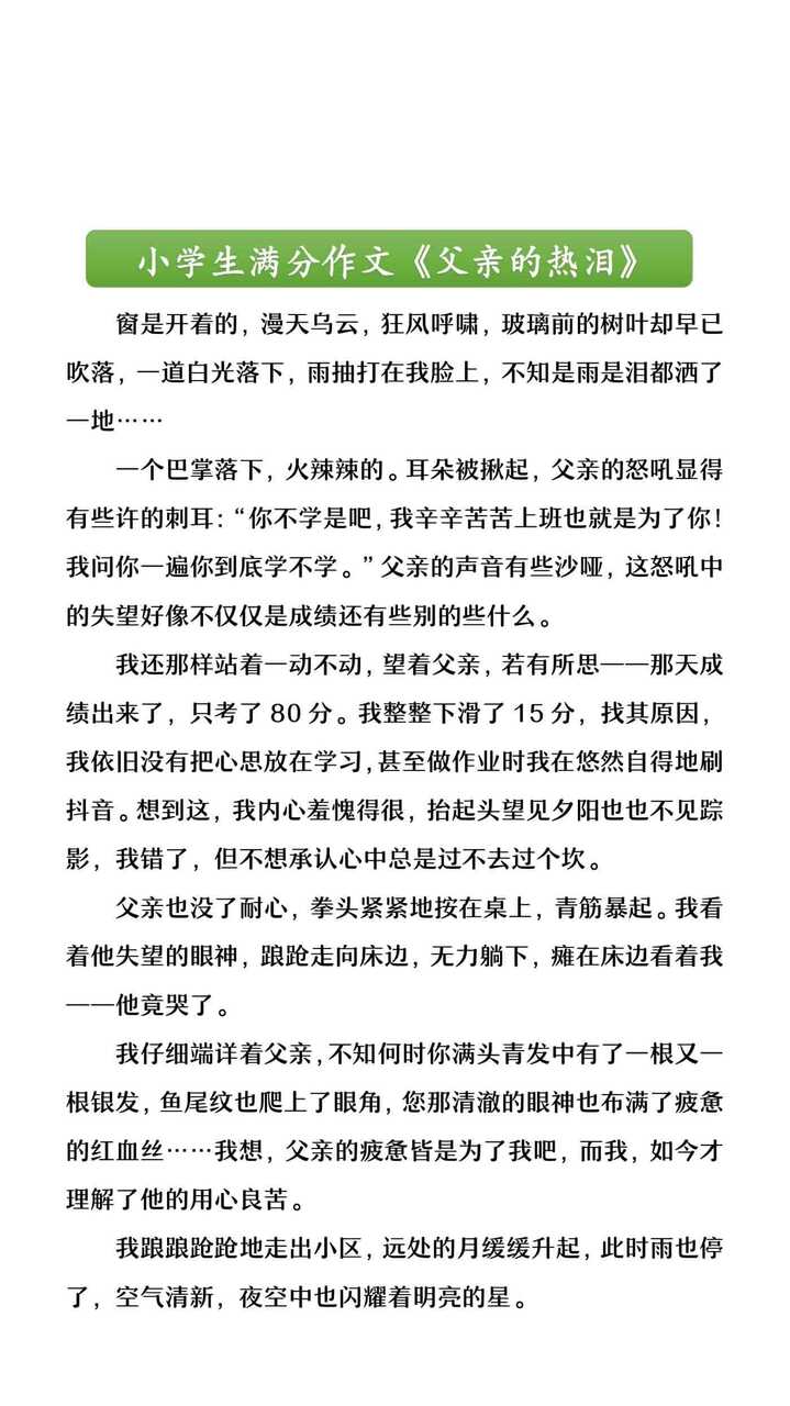 小学生满分作文《父亲的热泪》