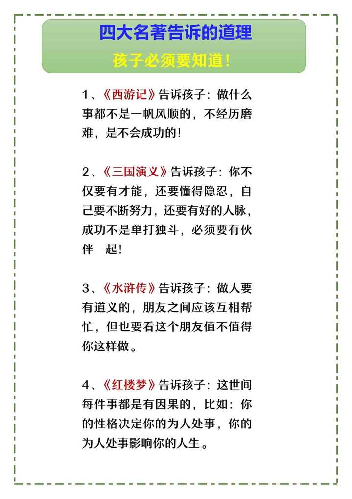 四大名著告诉的道理 孩子必须要知道！