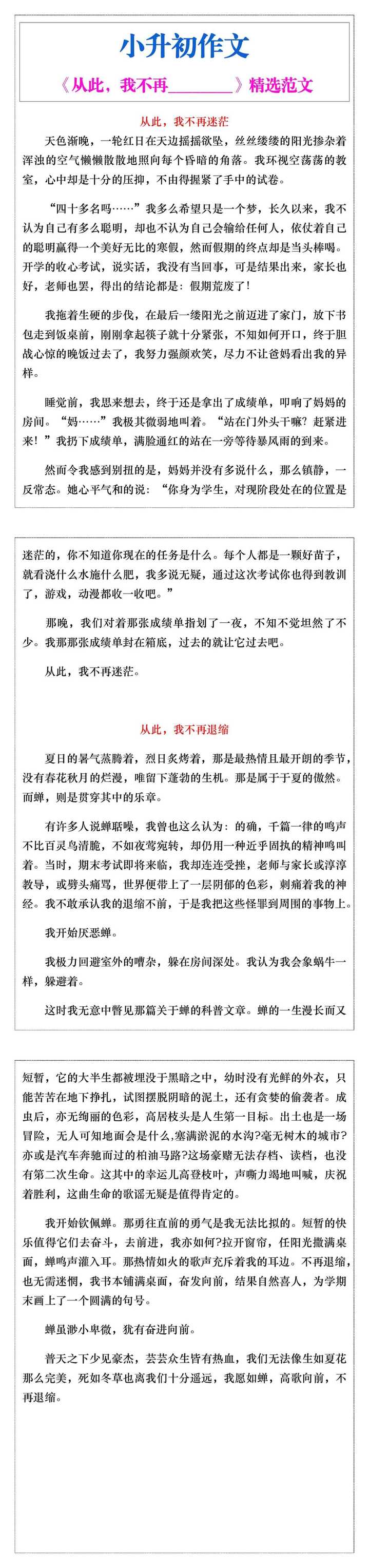 小升初押题作文《从此，我不再_____》精选范文