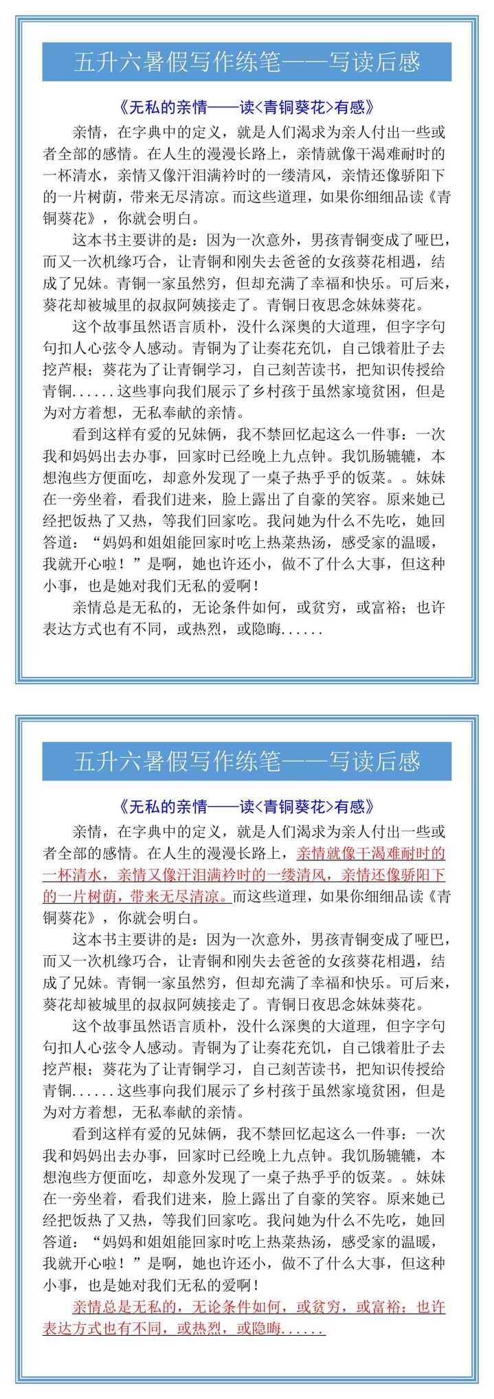 五升六暑假写作练笔——写读后感