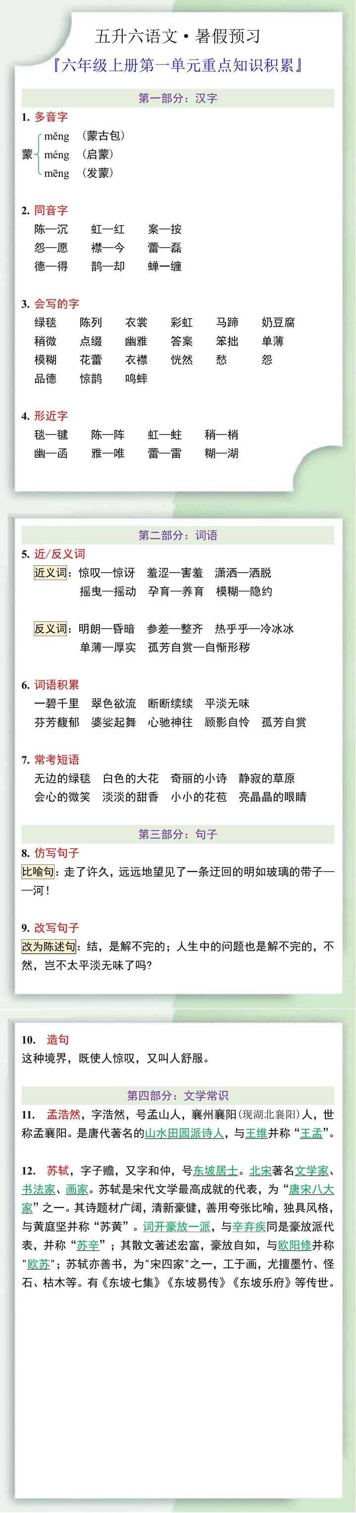 六年级语文上册第一单元重点知识积累