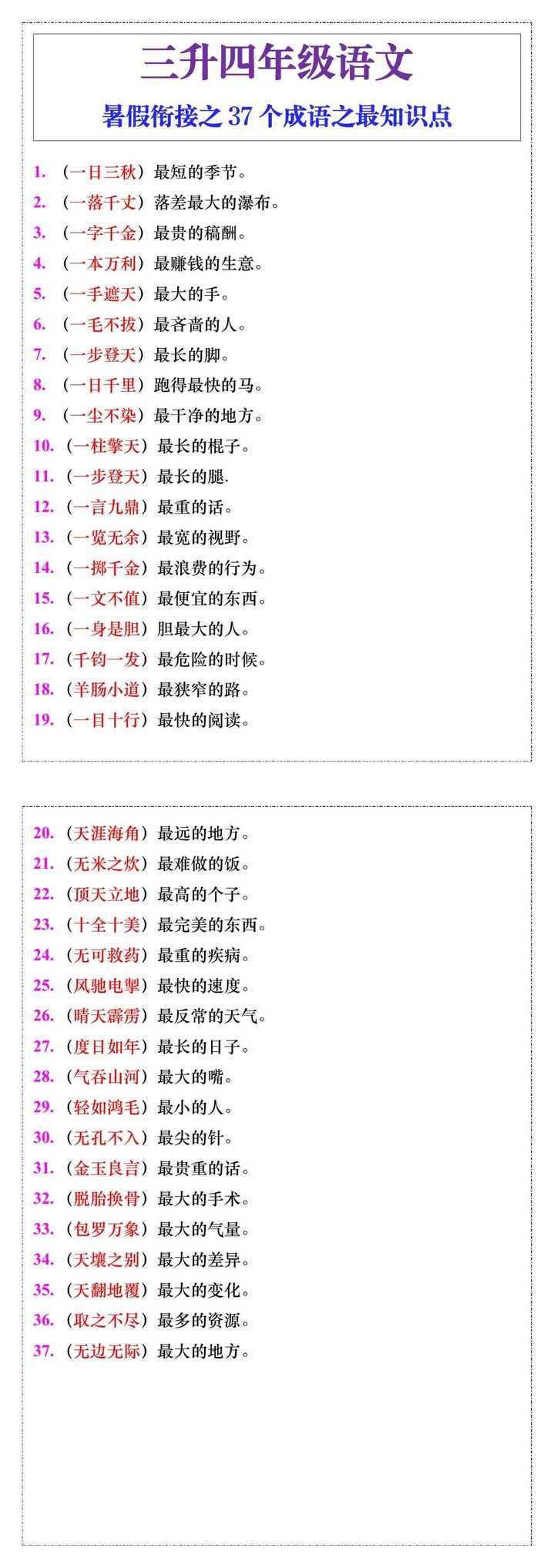 三升四语文暑假衔接之37个成语之最