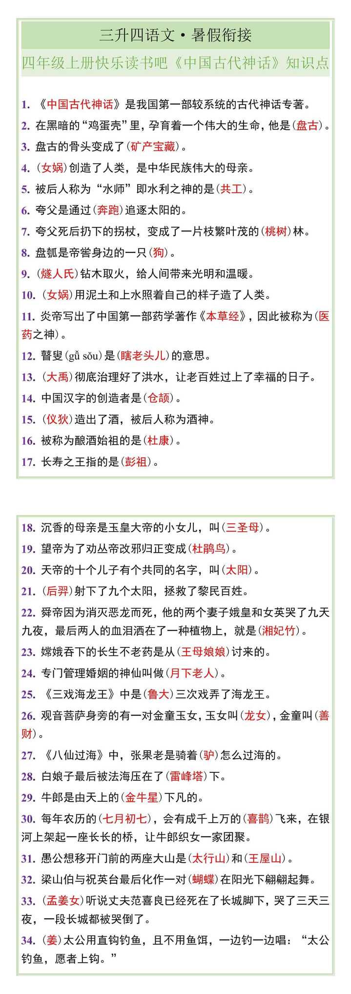 四年级上册快乐读书吧《中国古代神话》知识点