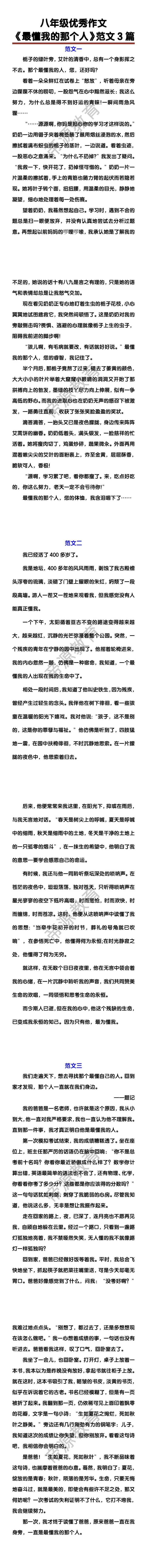 八年级优秀作文《最懂我的那个人》范文3篇