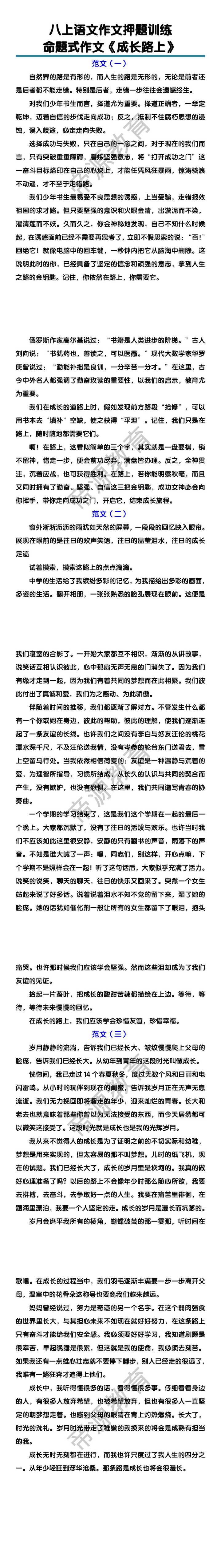 初中作文押题训练命题式作文《成长路上》3篇
