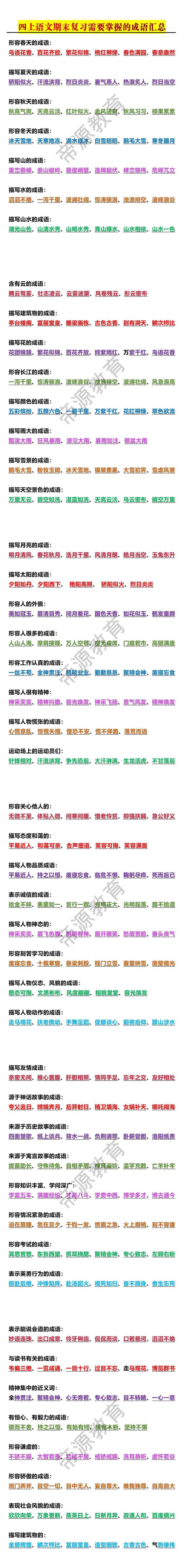 四年级上册语文期末复习必背成语分类