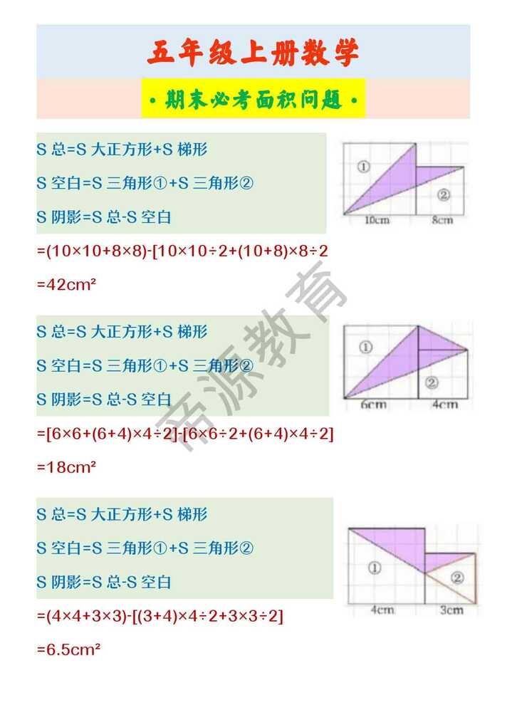 五年级上册数学 ·期末必考面积问题·