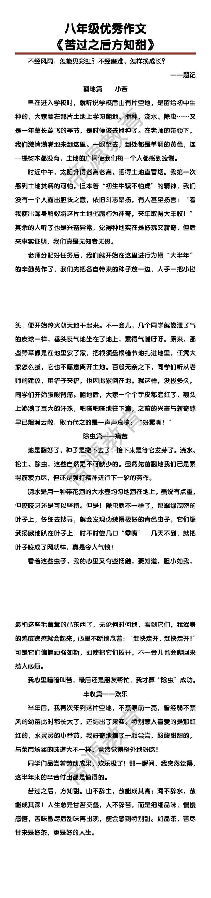 八年级优秀作文《苦过之后方知甜》
