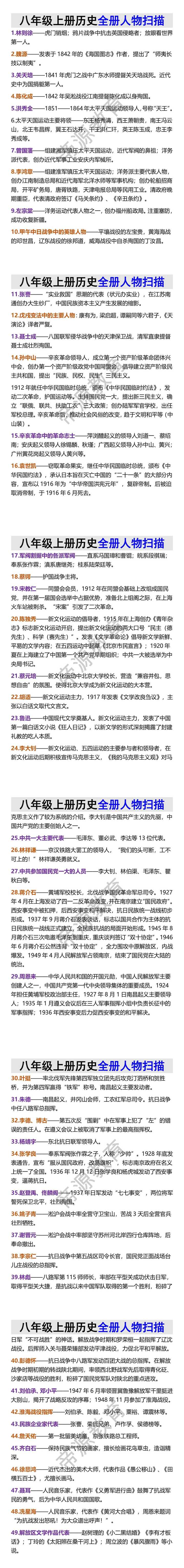 八年级上册历史全册人物扫描