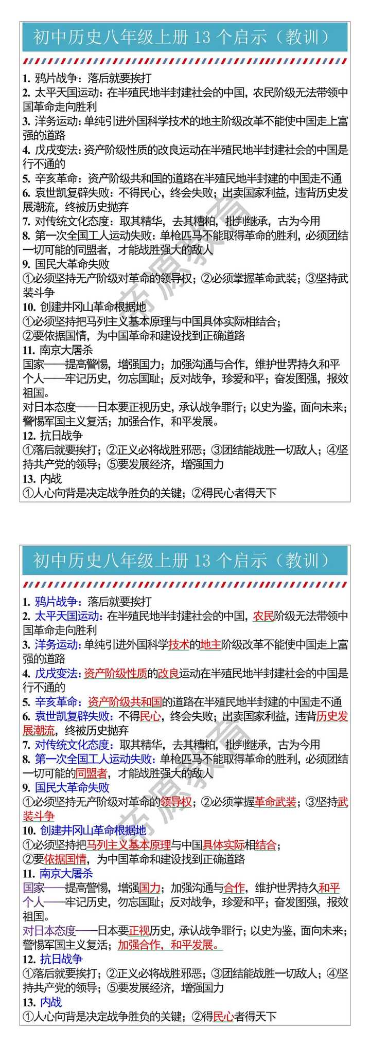 初中历史八年级上册13个启示（教训）