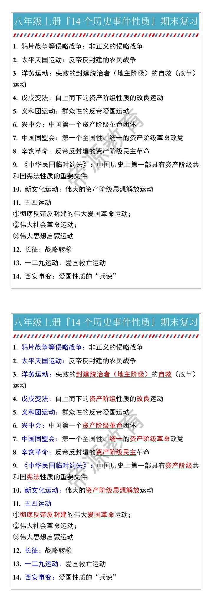八年级上册『14个历史事件性质』期末复习