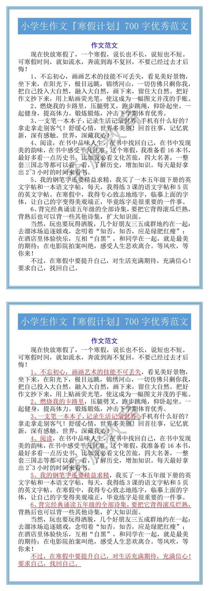 小学生作文『寒假计划』700字优秀范文