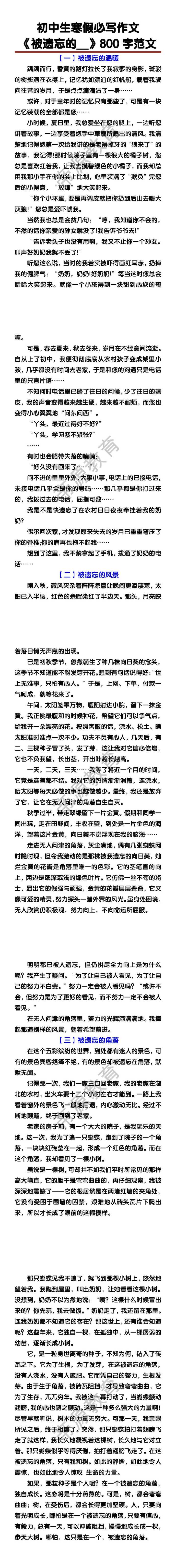 初中半命题作文《被遗忘的__》800字范文3篇