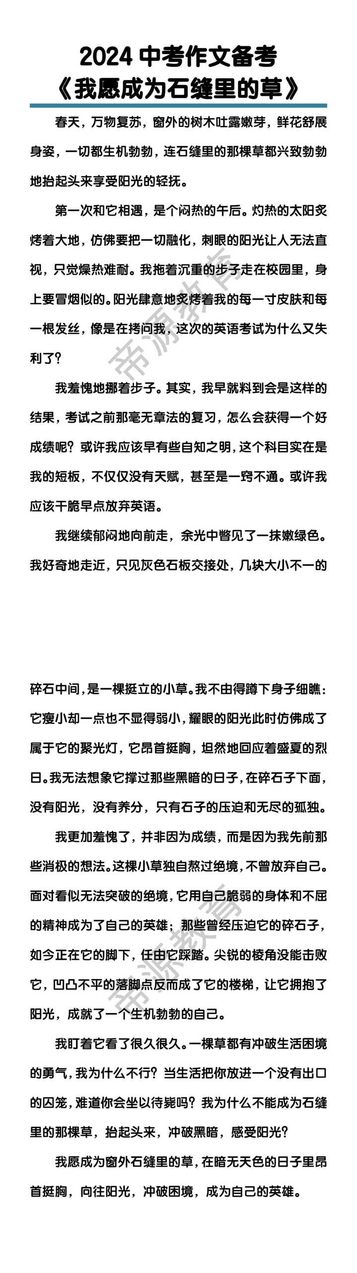 中考作文备考《我愿成为石缝里的草》