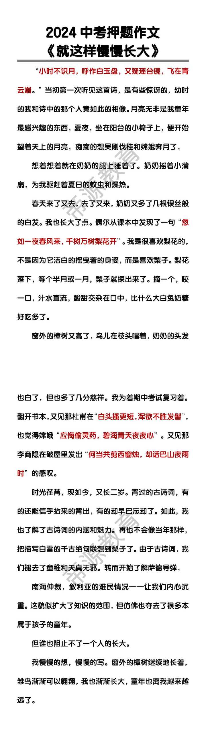 中考押题作文《就这样慢慢长大》