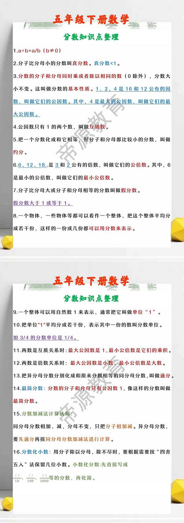 五年级下册数学 分数知识点整理