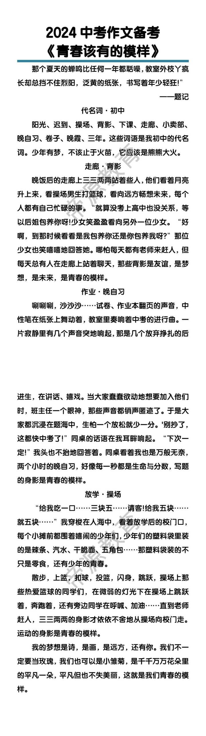 中考作文备考《青春该有的模样》