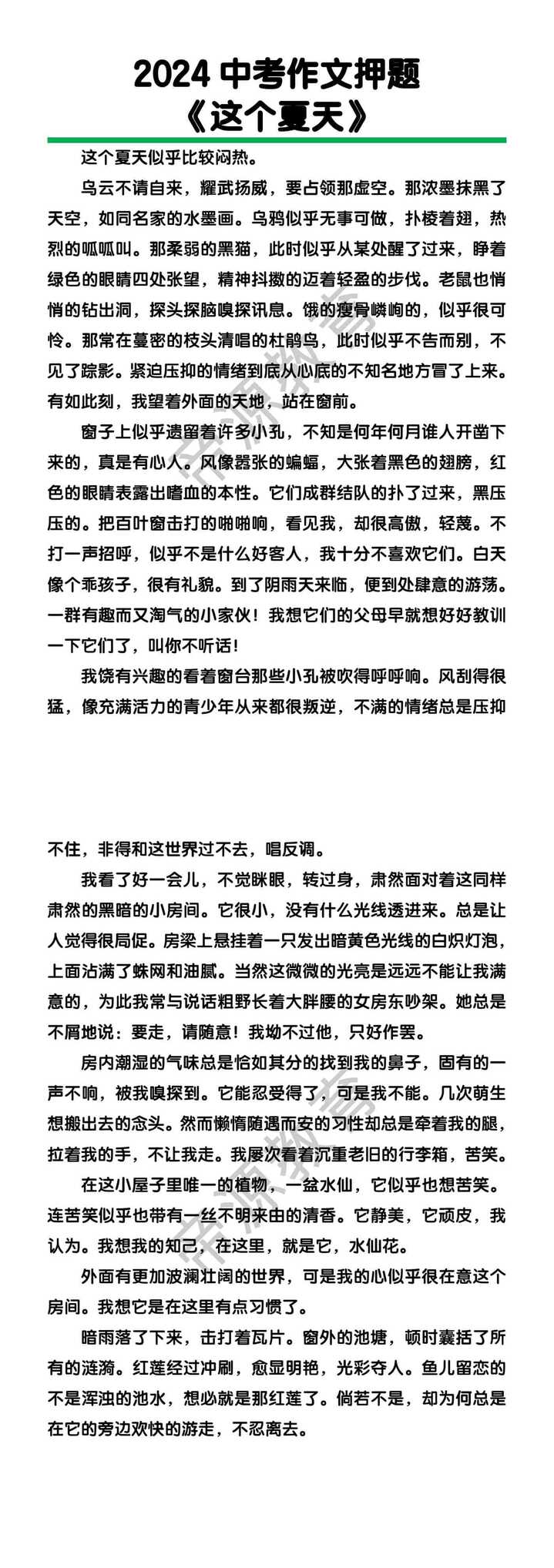 中考作文押题《这个夏天》