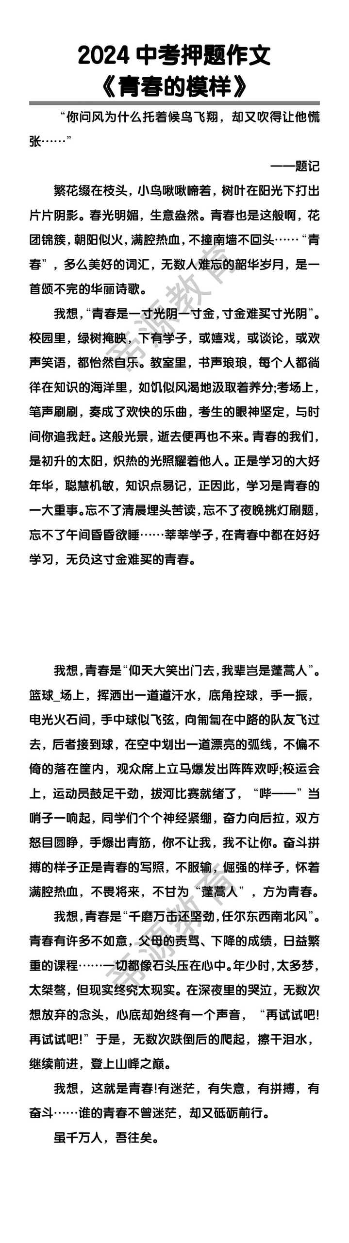 中考押题作文《青春的模样》