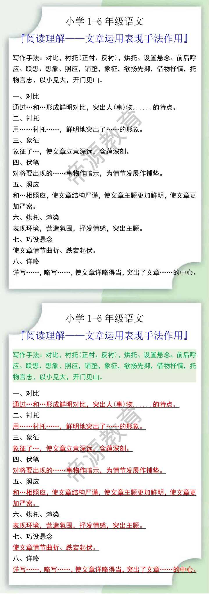 小学语文阅读理解文章运用表现手法作用