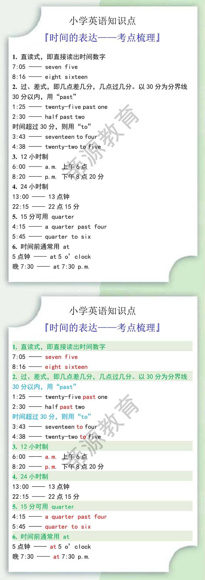 小升初英语时间的表达考点梳理