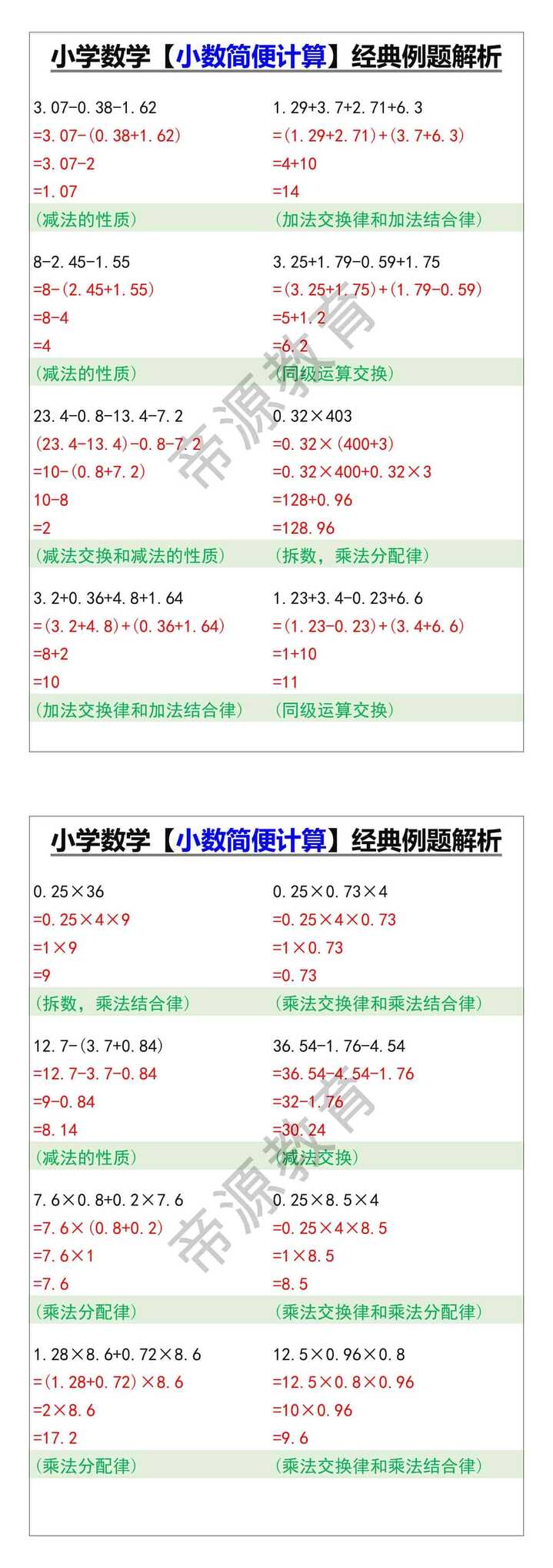小学数学【小数简便计算】经典例题解析