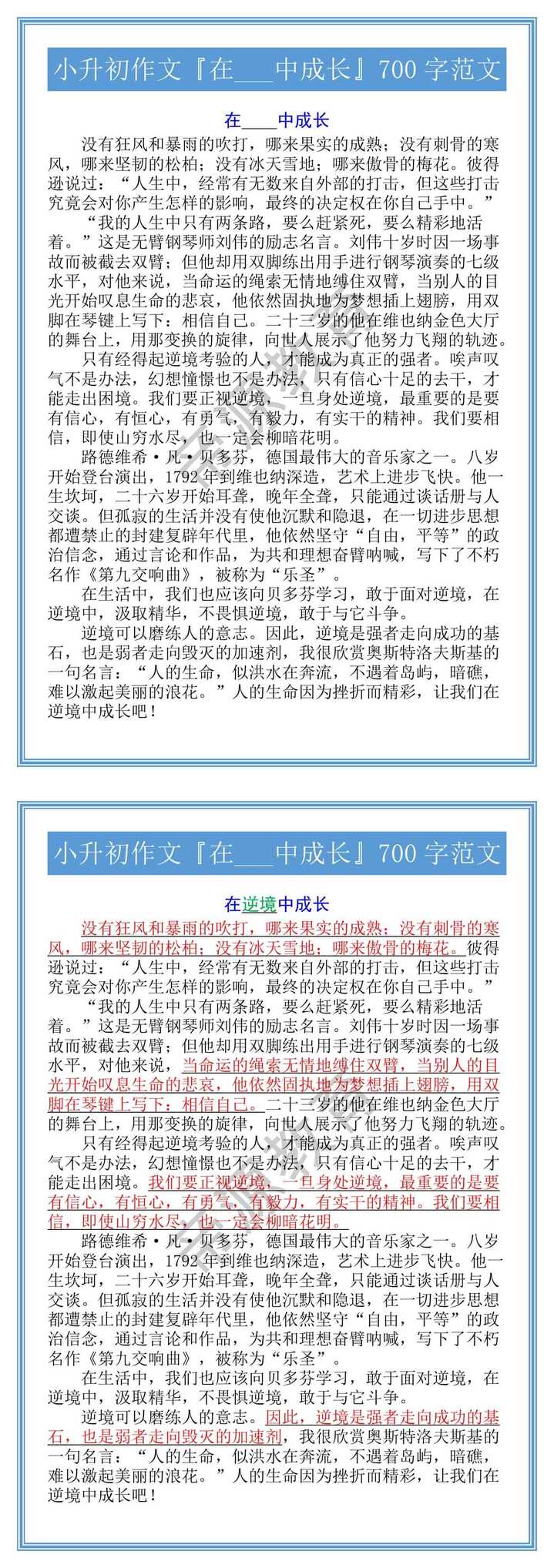 小升初作文『在___中成长』700字范文