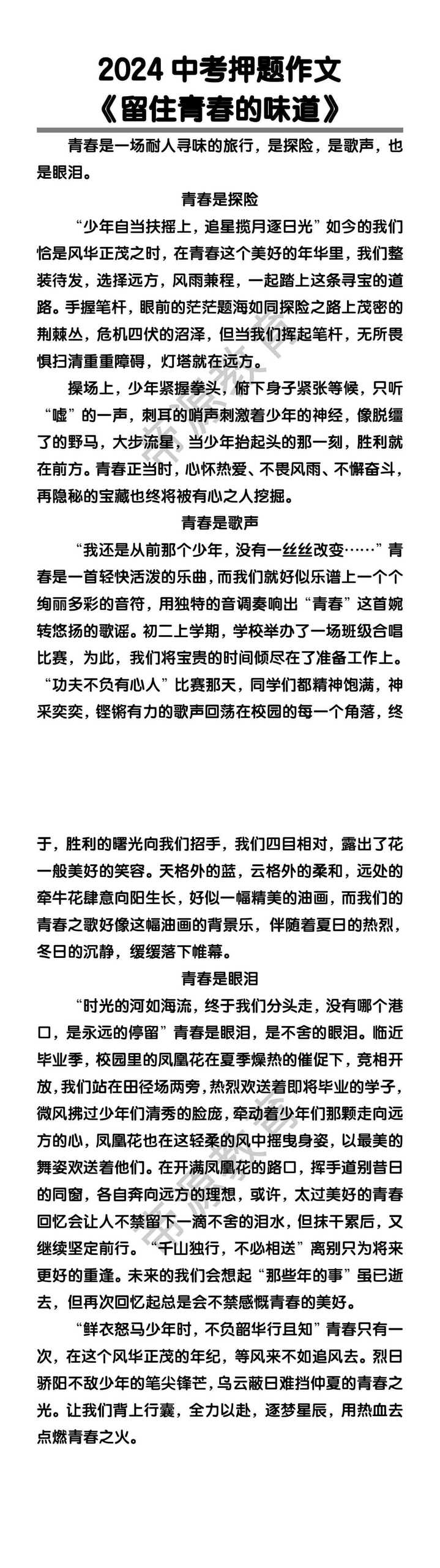 中考押题作文《留住青春的味道》