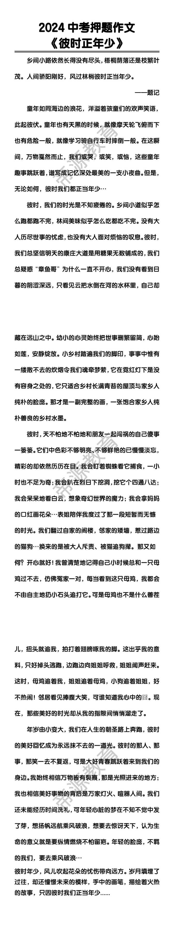 中考押题作文《彼时正年少》