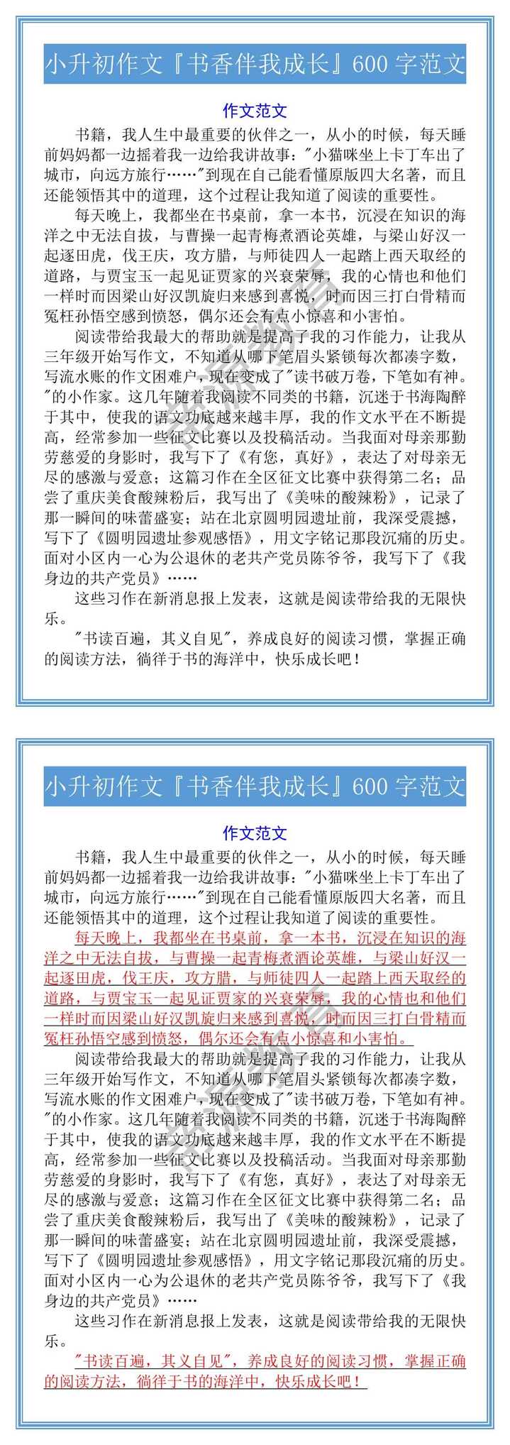 小升初作文『书香伴我成长』600字范文