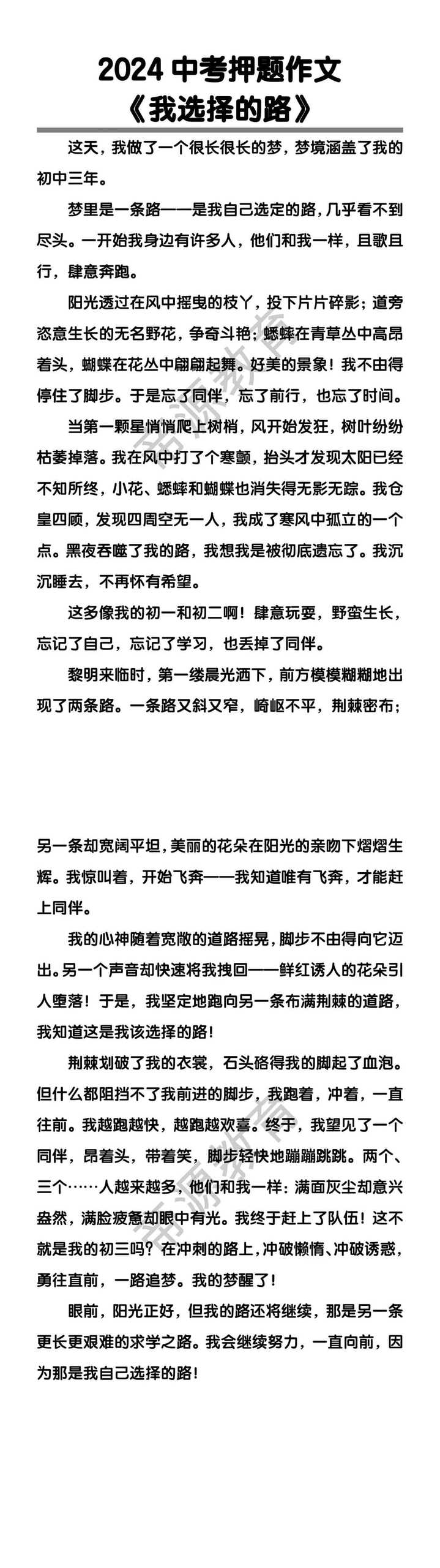 中考押题作文《我选择的路》