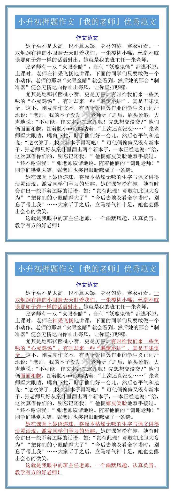 小升初押题作文『我的老师』优秀范文