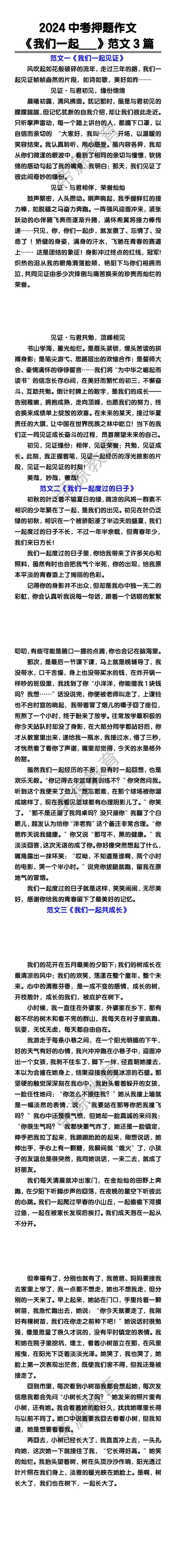 中考押题作文《我们一起___》范文3篇