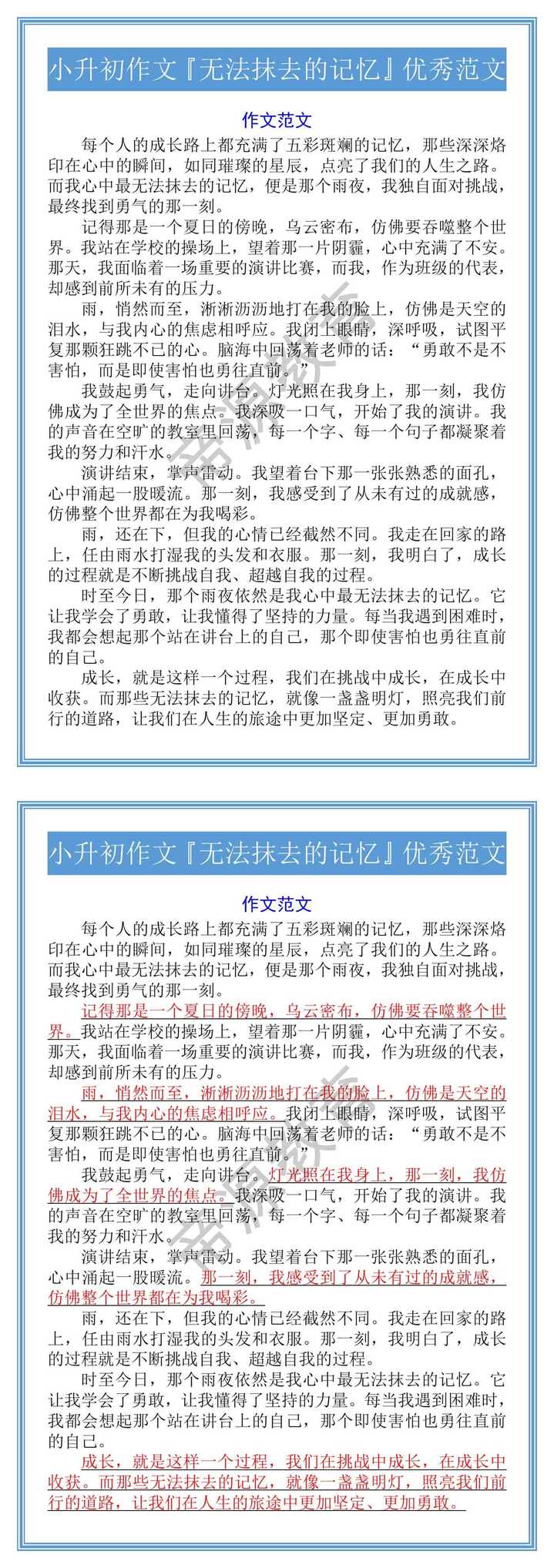 小升初作文『无法抹去的记忆』优秀范文
