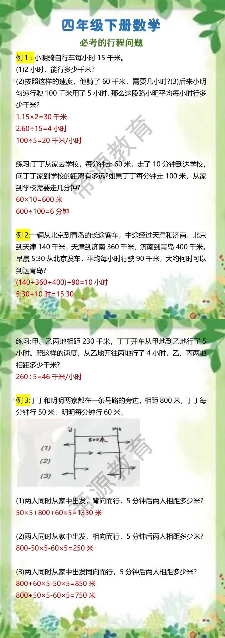四年级下册数学 必考的行程问题