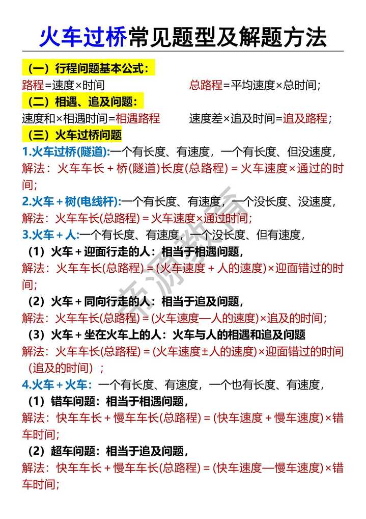 四年级下册火车过桥常见题型及解题方法