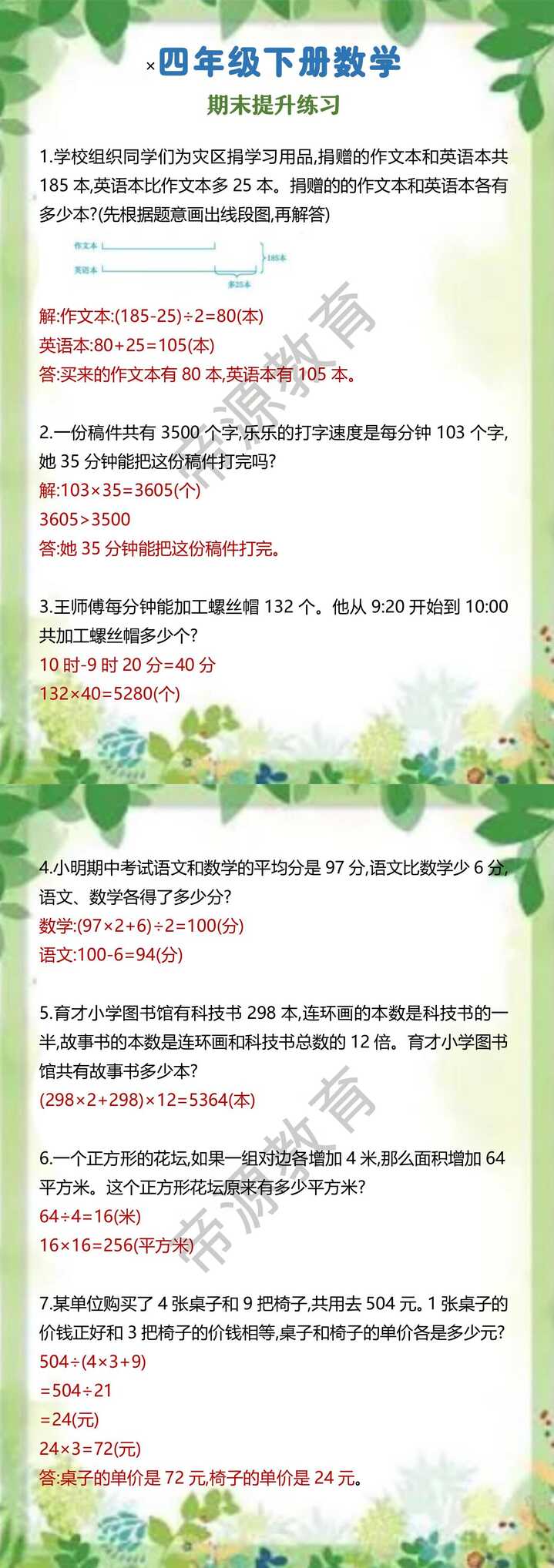 四年级下册数学 期末提升练习