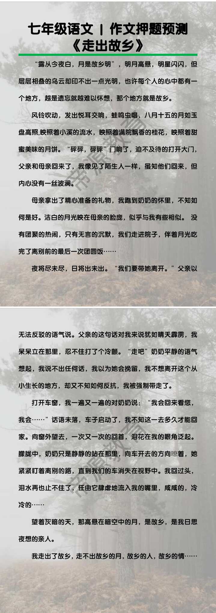 七年级语文作文押题预测《走出故乡》