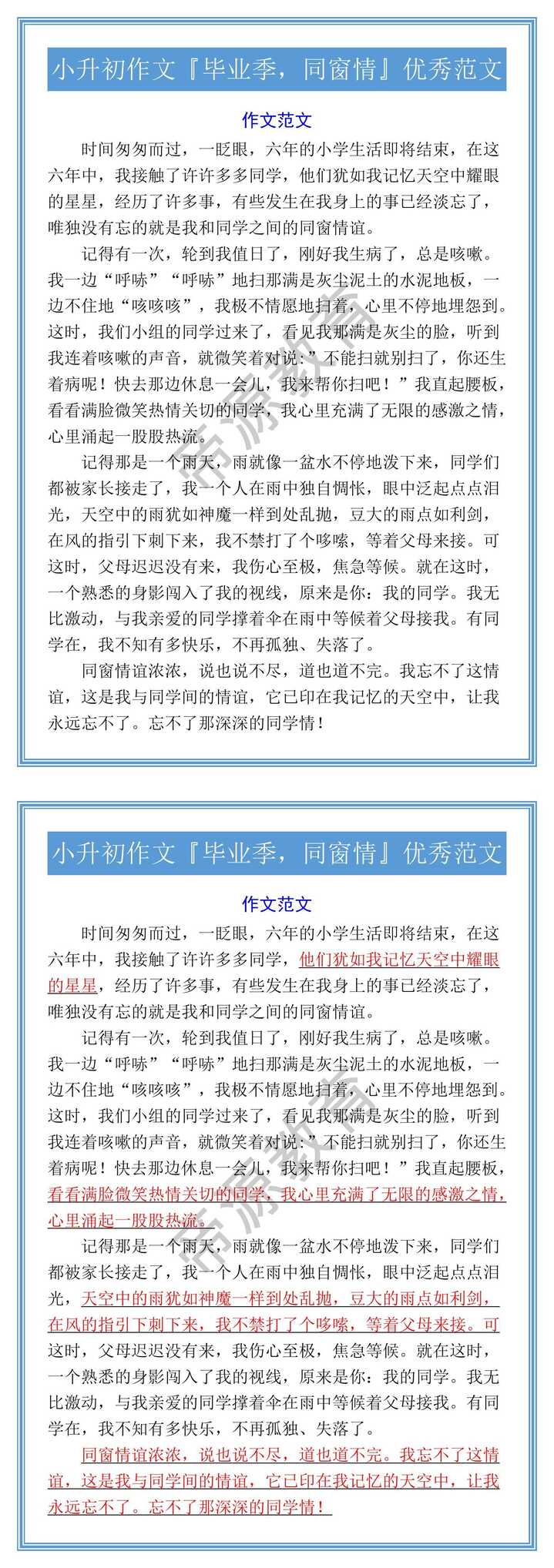 小升初作文『毕业季，同窗情』优秀范文