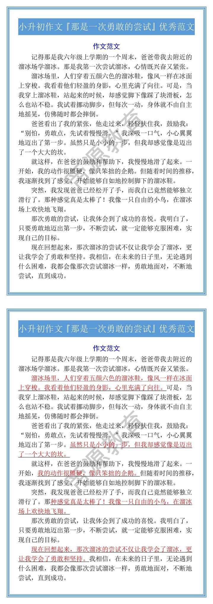 小升初作文『那是一次勇敢的尝试』优秀范文