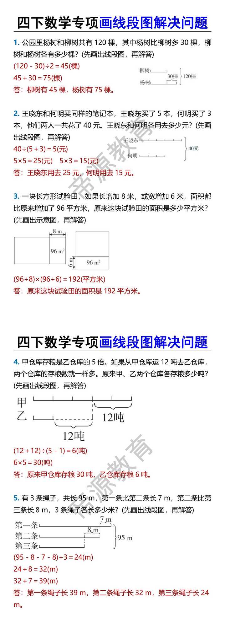 四下数学专项画线段图解决问题