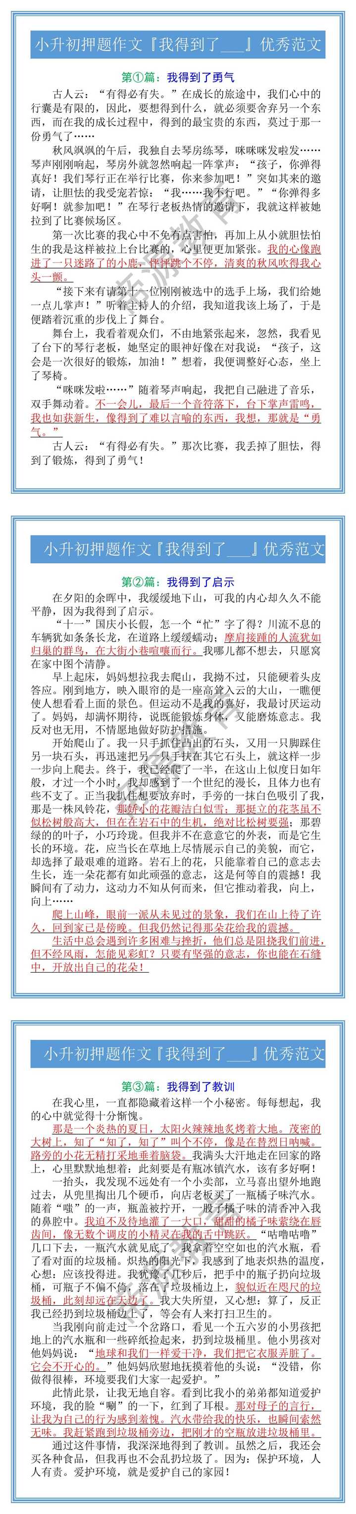小升初押题作文『我得到了___』优秀范文
