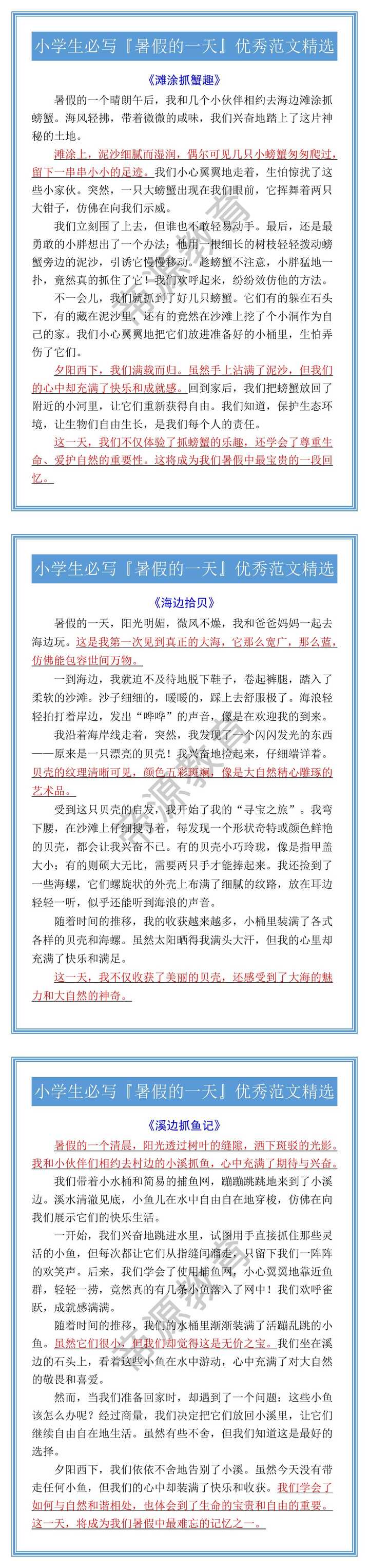 小学生必写『暑假的一天』优秀范文精选