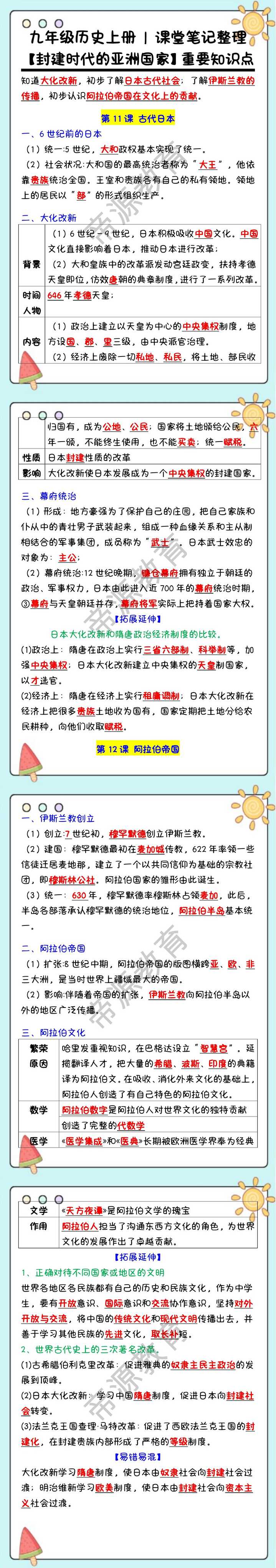 九年级历史上册【封建时代的亚洲国家】重要知识点