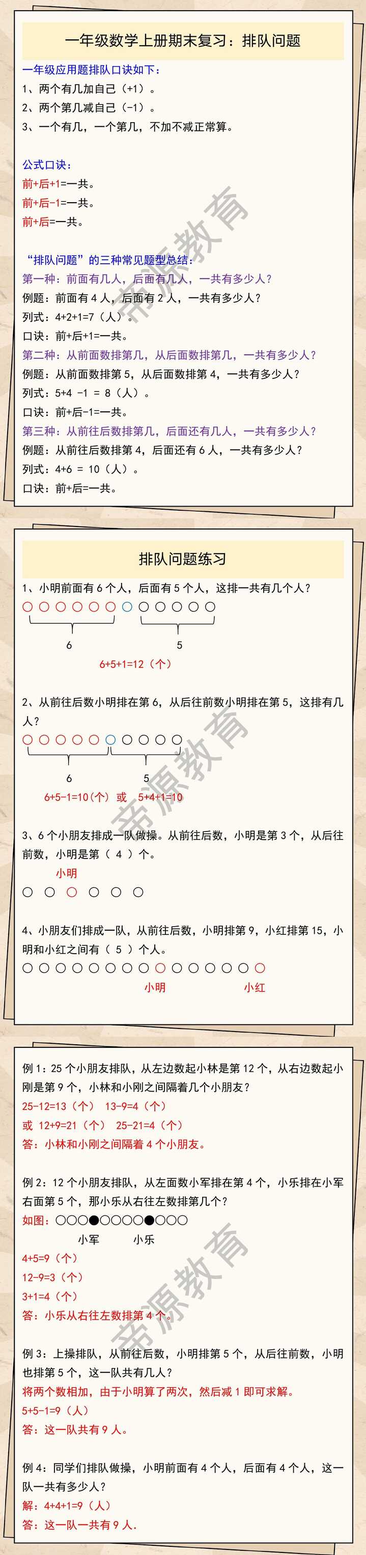 一年级数学上册期末复习：排队问题