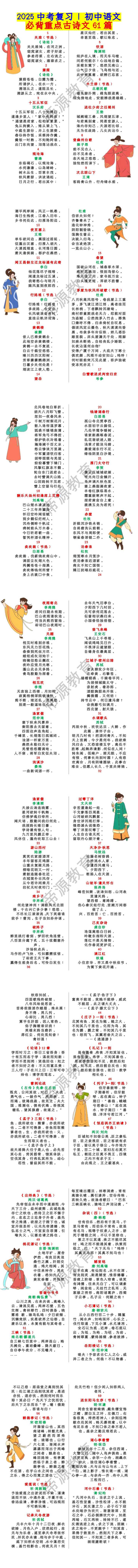 2025中考复习 | 初中语文必背重点古诗文61篇