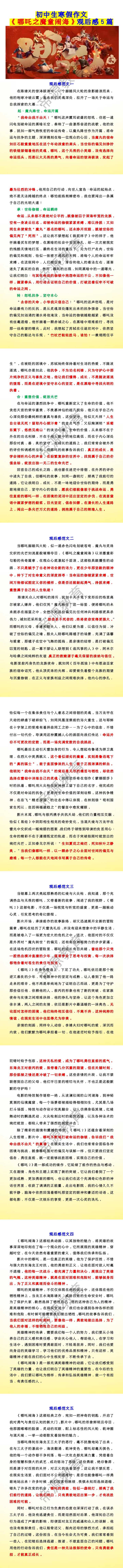 初中生寒假作文《哪吒之魔童闹海》观后感5篇