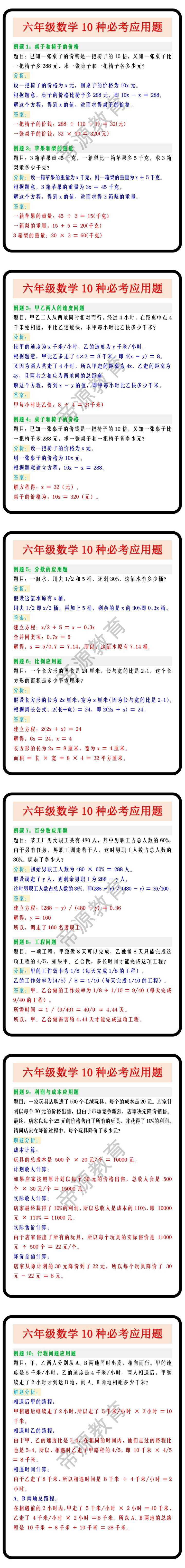 六年级数学10种必考应用题